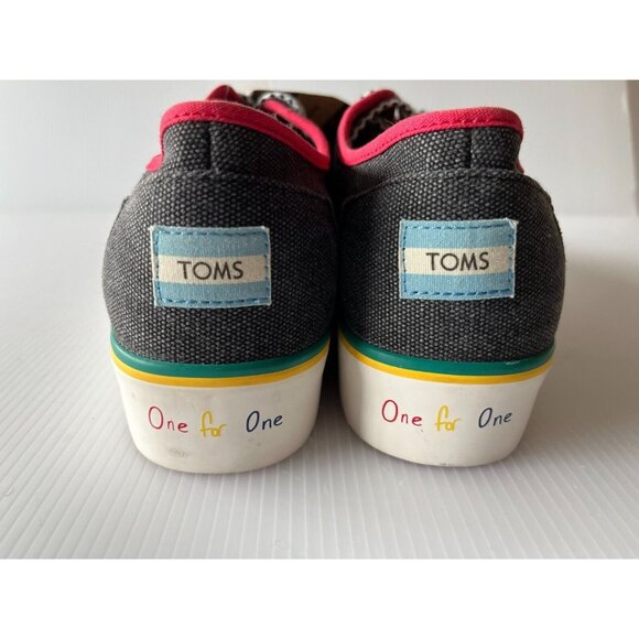 TOMS Black Washed Canvas Cordones Boardwalk Shoes w/ Red Trim Size 9.5 (US) NWOB - Picture 4 of 10